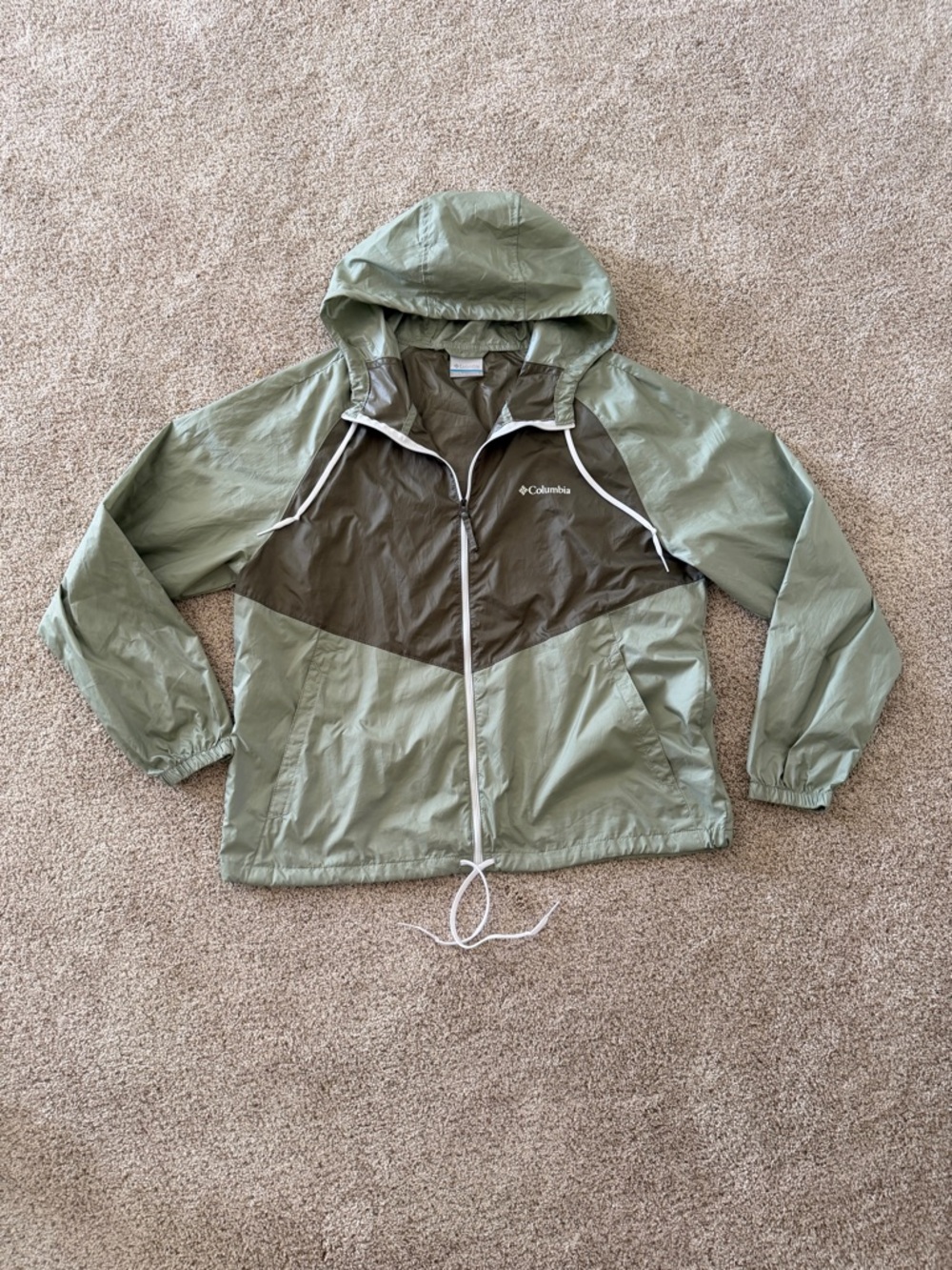 Columbia Olive Green Colorblock Hooded Windbreaker